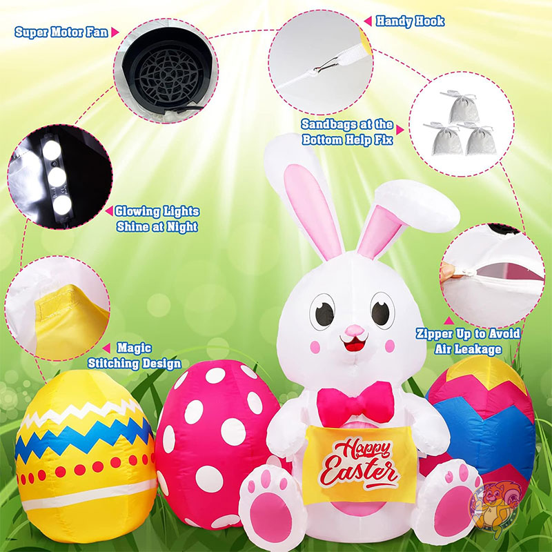 イースター バニー エッグ 6フィート 182cm イースターインフレータブル屋外装飾 イースターバニーとカラフルな卵 5つのLED内蔵 ハッピーイースター ブローアップ ヤードデコレーション ホームホリデーパーティー 屋外 芝生 庭用 GUDELAK グデラック