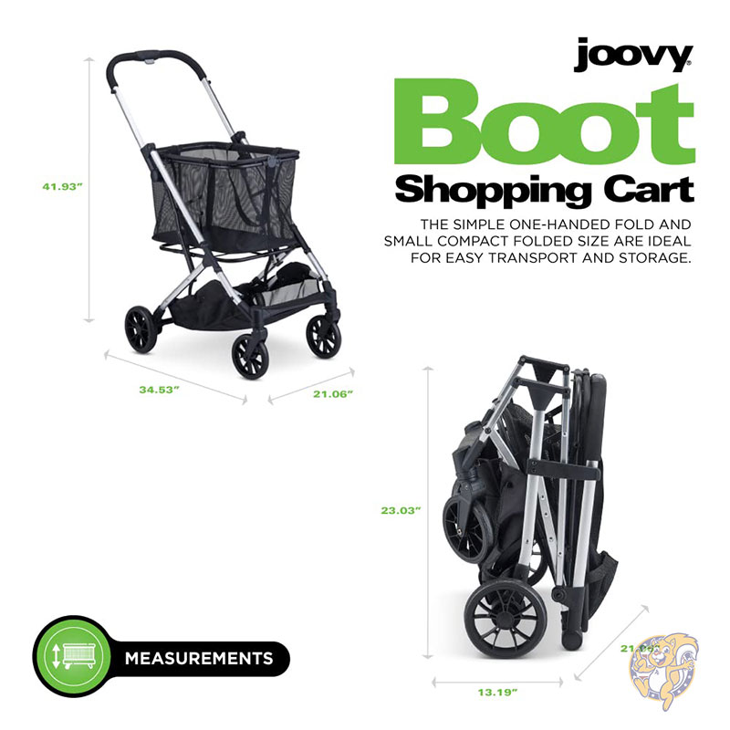 ショッピング カート ブーツ 総重量 容量31kg スタイリッシュな取り外し可能なトート 簡単に操縦できる回転タイヤ 片手でコンパクトに折りたためる機能 ワンステップ パーキング ブレーキ付き (シルバー フレーム) Joovy ジュービー