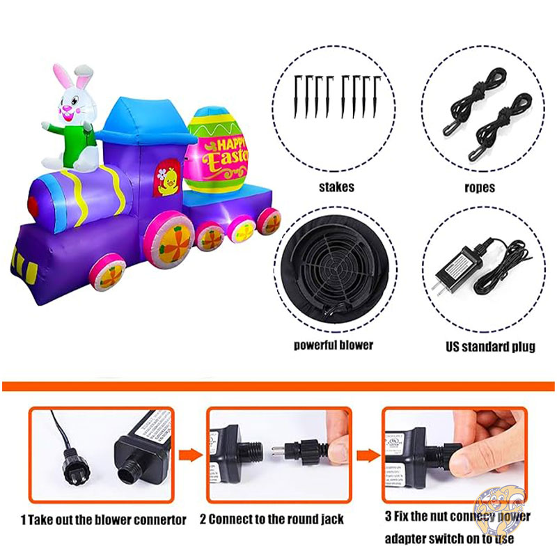 イースター バニー装飾 8フィート 243cm イースター インフレータブル バニートレイン 卵飾り付き ハッピーイースターサイン 庭 ガーデン 芝生 屋内 屋外 ホーム ホリデー用 SEASONBLOW シーズンブロー