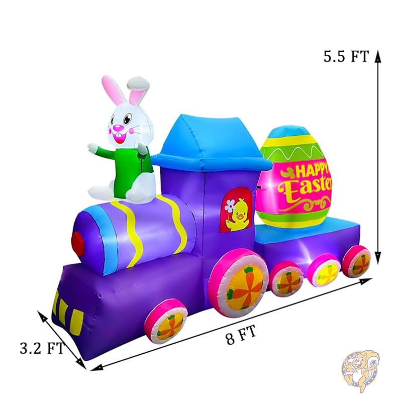 イースター バニー装飾 8フィート 243cm イースター インフレータブル バニートレイン 卵飾り付き ハッピーイースターサイン 庭 ガーデン 芝生 屋内 屋外 ホーム ホリデー用 SEASONBLOW シーズンブロー