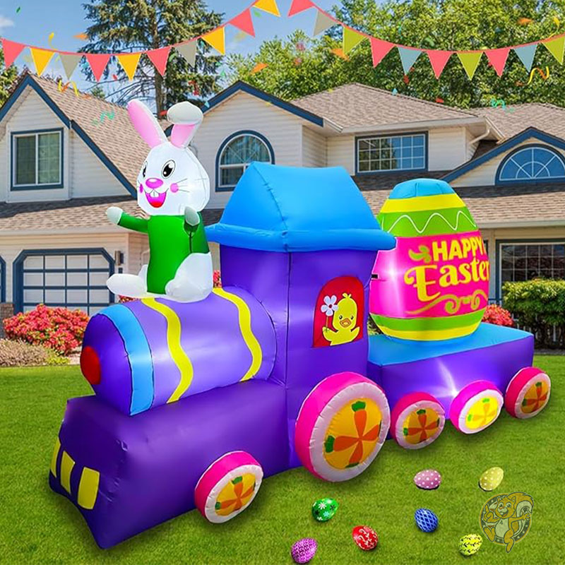 イースター バニー装飾 8フィート 243cm イースター インフレータブル バニートレイン 卵飾り付き ハッピーイースターサイン 庭 ガーデン 芝生 屋内 屋外 ホーム ホリデー用 SEASONBLOW シーズンブロー