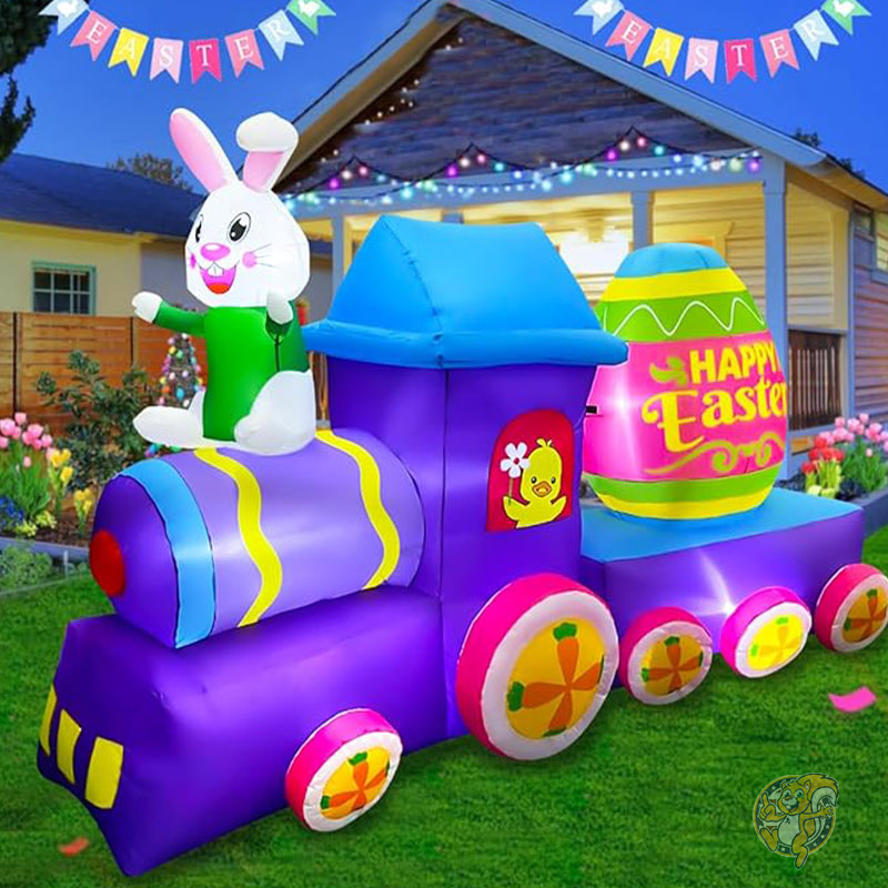 イースター バニー装飾 8フィート 243cm イースター インフレータブル バニートレイン 卵飾り付き ハッピーイースターサイン 庭 ガーデン 芝生 屋内 屋外 ホーム ホリデー用 SEASONBLOW シーズンブロー