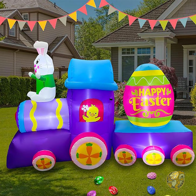 イースター バニー装飾 8フィート 243cm イースター インフレータブル バニートレイン 卵飾り付き ハッピーイースターサイン 庭 ガーデン 芝生 屋内 屋外 ホーム ホリデー用 SEASONBLOW シーズンブロー