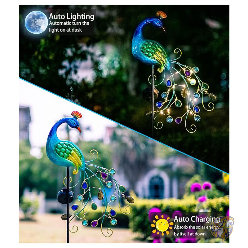 孔雀 ライト 庭装飾 メタル ピーコック ガーデン ソーラーライト 屋外装飾 ガーデンステークライト 防水 ピーコック ソーラー ランドスケープ LED パスライト パティオ ヤード ガーデン 芝生 屋外装飾 DREAMSOUL ドリームソウル