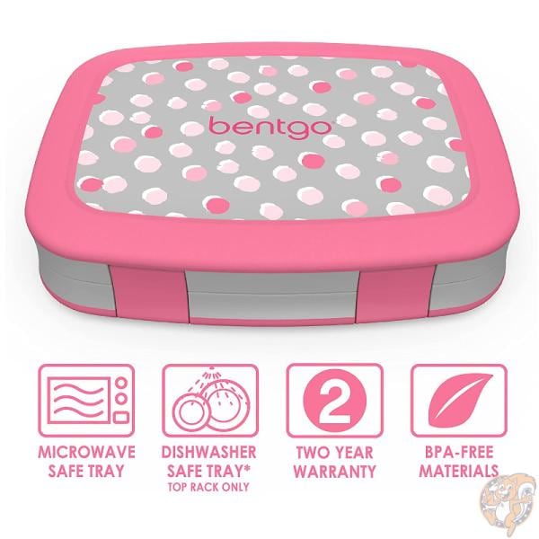 Bentgo（ベントゴー）子供用 弁当箱 キッズ ランチボックス 5コンパートメント 漏れ防止 ピンク ドット 弁当 食洗機対応 BPAフリー お昼ご飯