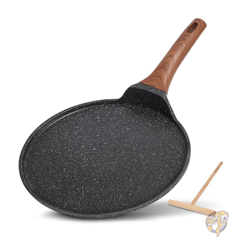クレープ用フライパン 24cm クレープパン スプレッダー付き ノンスティック セラミック フラット スキレット ドーサ タワ コマレス パラ トルティーヤ パンケーキパン PTFE & PFOAフリー ブラック ESLITE LIFE エスリートライフ