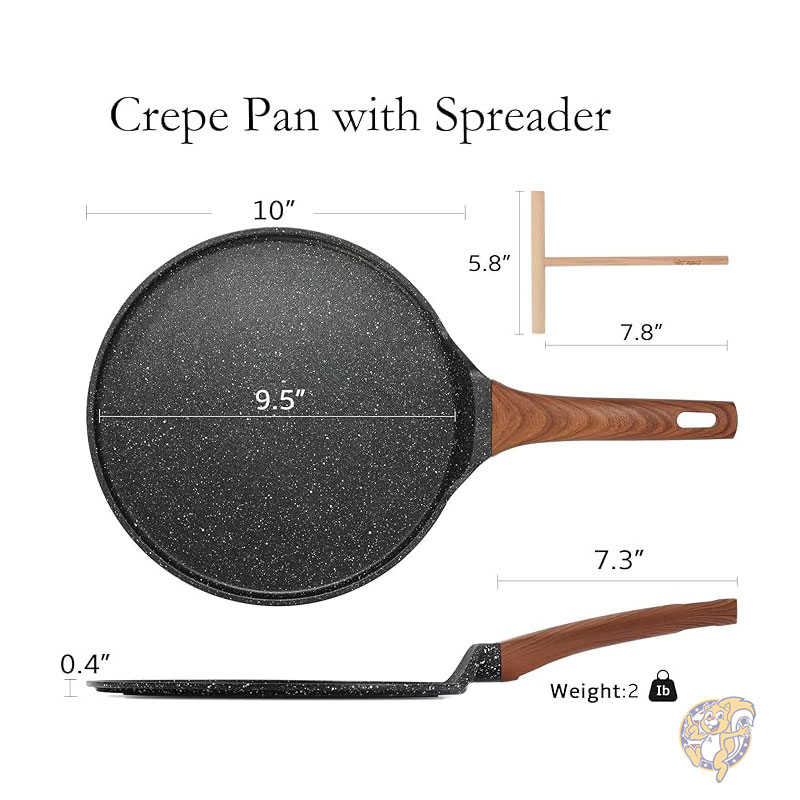 クレープ用フライパン 24cm クレープパン スプレッダー付き ノンスティック セラミック フラット スキレット ドーサ タワ コマレス パラ トルティーヤ パンケーキパン PTFE & PFOAフリー ブラック ESLITE LIFE エスリートライフ