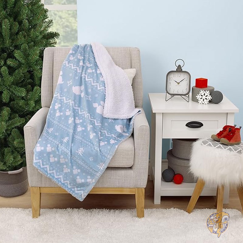 ディズニー Disney ミッキーマウス ベビーブランケット 毛布 ブルー&ホワイト ウィンター クリスマス ホリデー スーパーソフト シェルパ