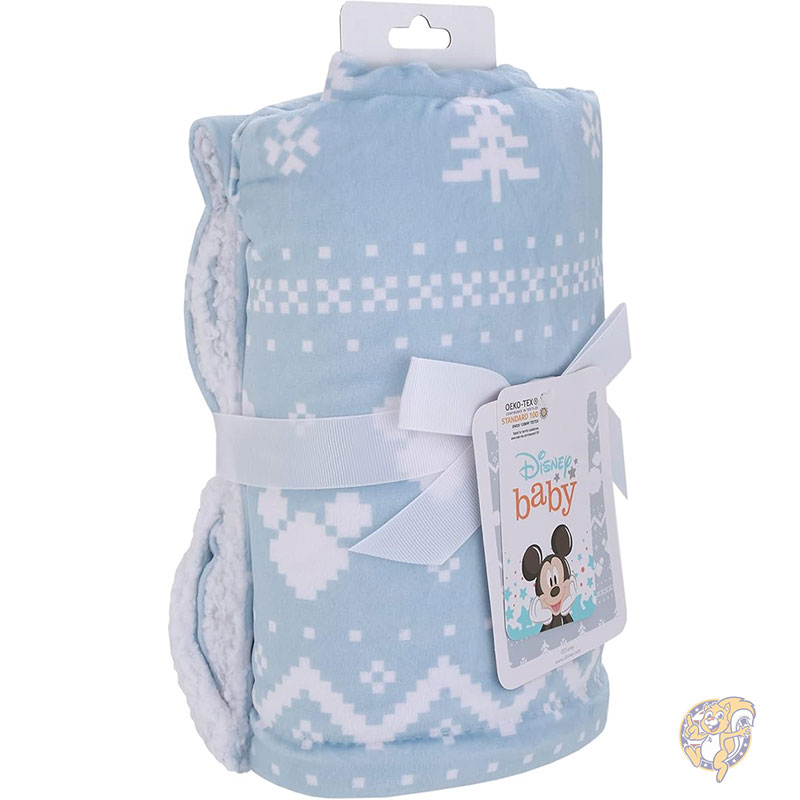 ディズニー Disney ミッキーマウス ベビーブランケット 毛布 ブルー&ホワイト ウィンター クリスマス ホリデー スーパーソフト シェルパ