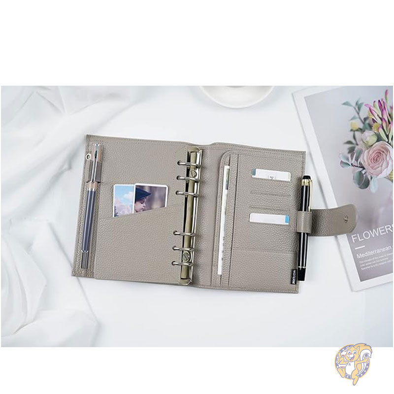 手帳 パーソナル リュクス リング プランナー 本革バインダー オーガナイザー 30mm リング ペブル グレー ルーズリーフ式手帳 Moterm モターム