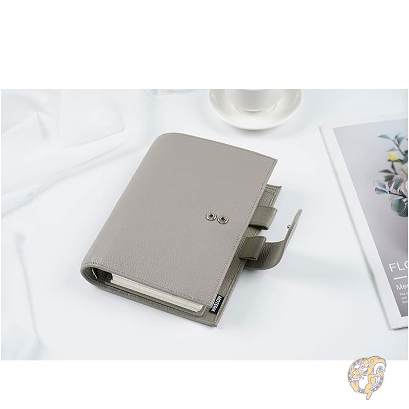 手帳 パーソナル リュクス リング プランナー 本革バインダー オーガナイザー 30mm リング ペブル グレー ルーズリーフ式手帳 Moterm モターム