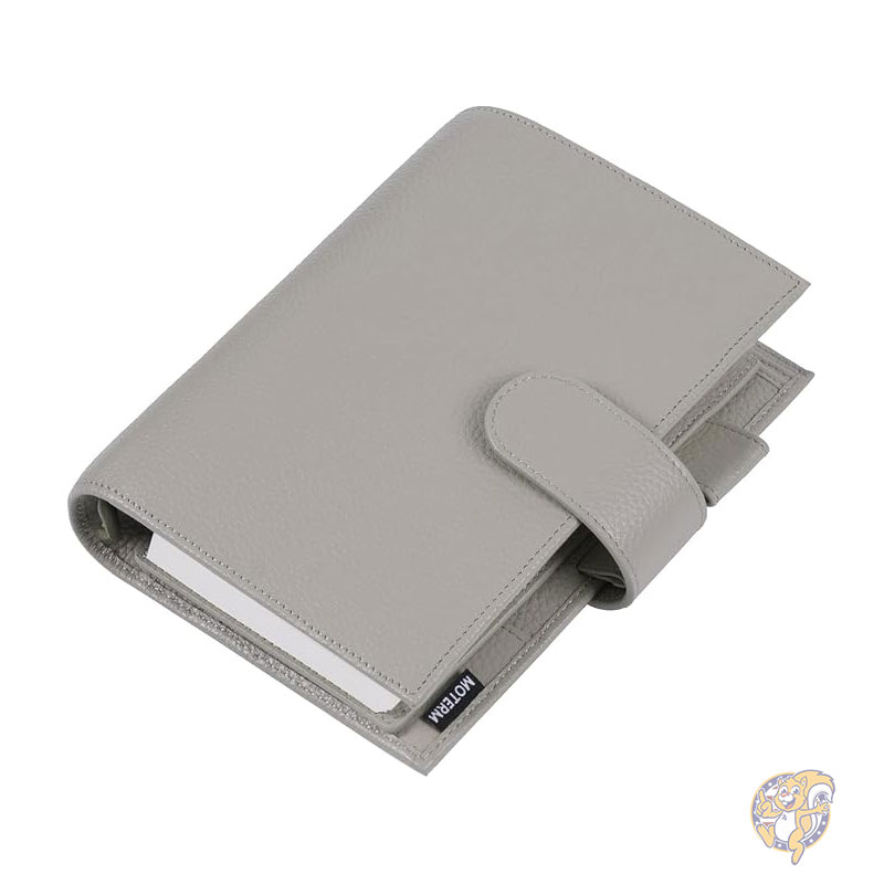 手帳 パーソナル リュクス リング プランナー 本革バインダー オーガナイザー 30mm リング ペブル グレー ルーズリーフ式手帳 Moterm モターム