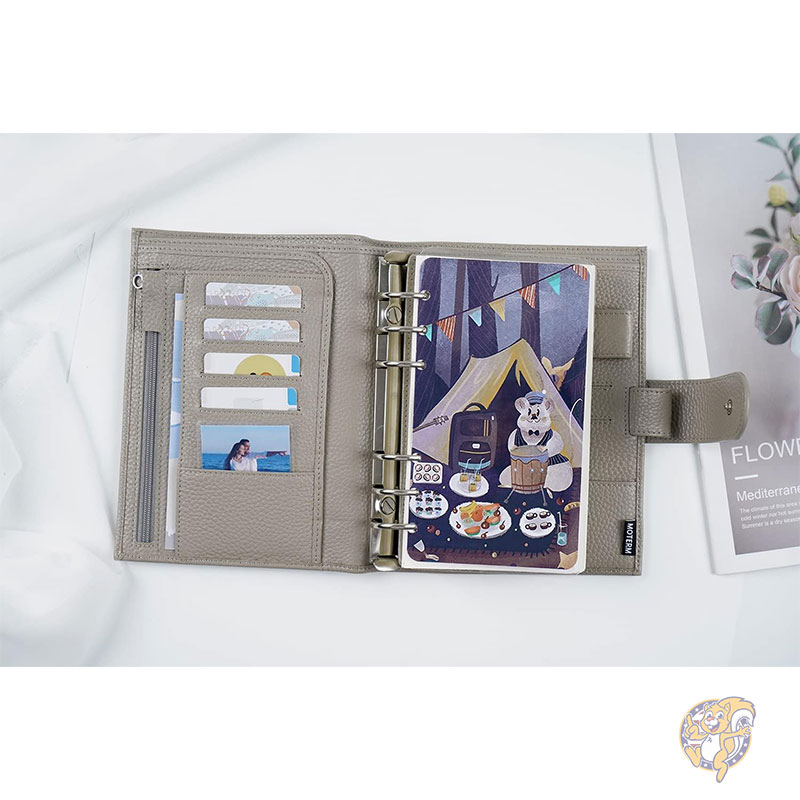 手帳 パーソナル リュクス リング プランナー 本革バインダー オーガナイザー 30mm リング ペブル グレー ルーズリーフ式手帳 Moterm モターム