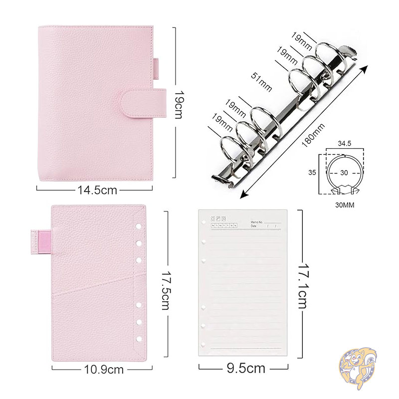 手帳 パーソナル リュクス リング プランナー 本革バインダー オーガナイザー 30mm リング ペブルド クォーツ ルーズリーフ式手帳 Moterm モターム