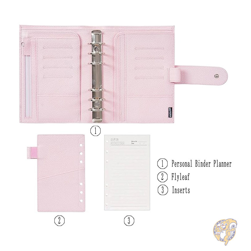 手帳 パーソナル リュクス リング プランナー 本革バインダー オーガナイザー 30mm リング ペブルド クォーツ ルーズリーフ式手帳 Moterm モターム