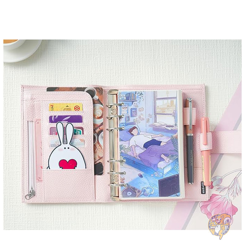 手帳 パーソナル リュクス リング プランナー 本革バインダー オーガナイザー 30mm リング ペブルド クォーツ ルーズリーフ式手帳 Moterm モターム