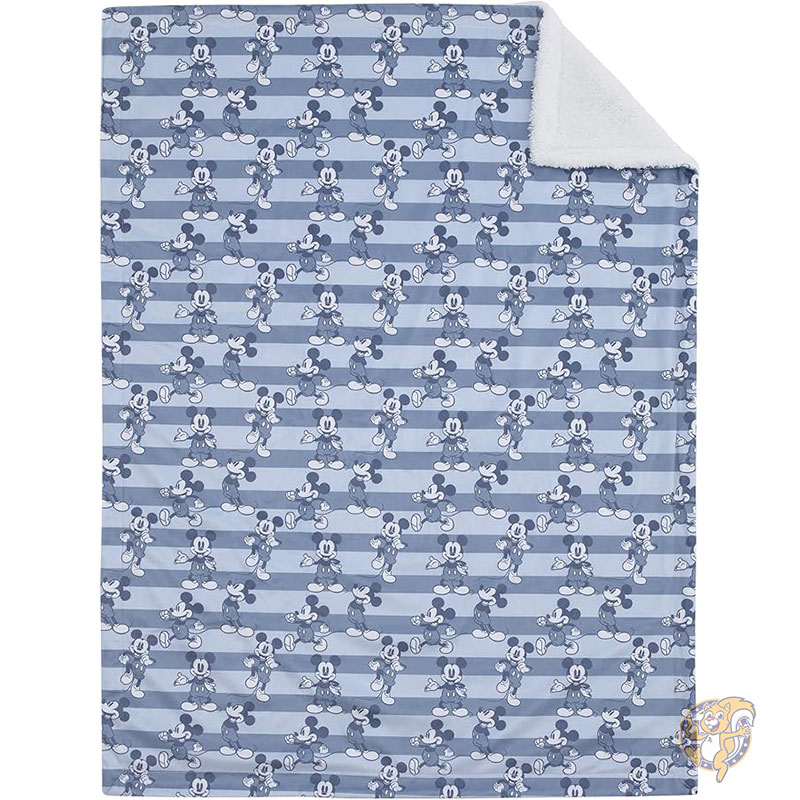 ディズニー Disney ミッキーマウス ベビーブランケット 毛布 ブルー ホワイト ストライプ スーパーソフト ベルボア シェルパ裏地付き