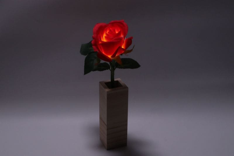 新シングルアレンジメント　バラ（赤）1本セット(花瓶：木製)