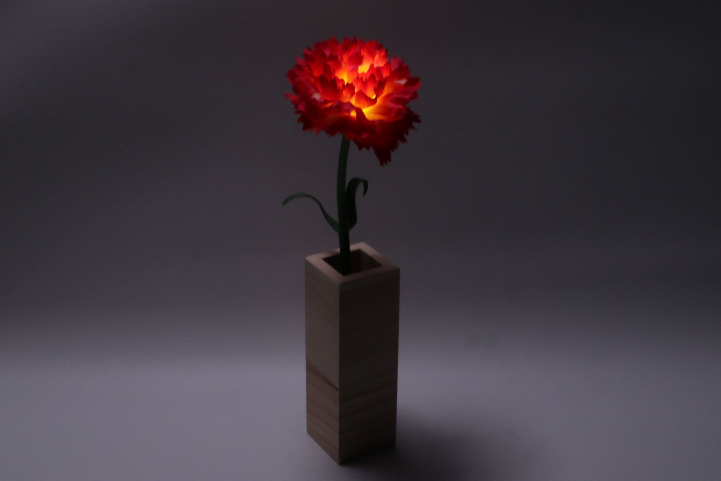 新シングルアレンジメント　カーネーション（赤）1本セット(花瓶：木製)