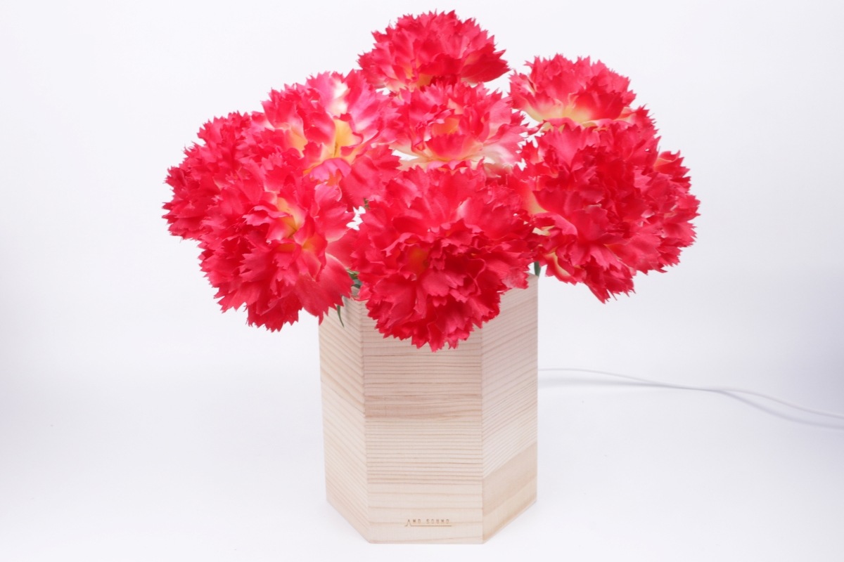 イルミネーションフラワー　ブーケアレンジメント　カーネーション（赤）9本セット　木製花瓶付