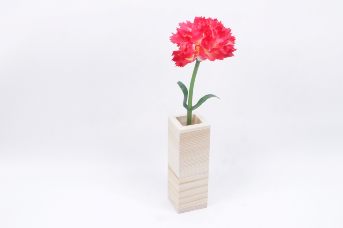 新シングルアレンジメント　カーネーション（赤）1本セット(花瓶：木製)