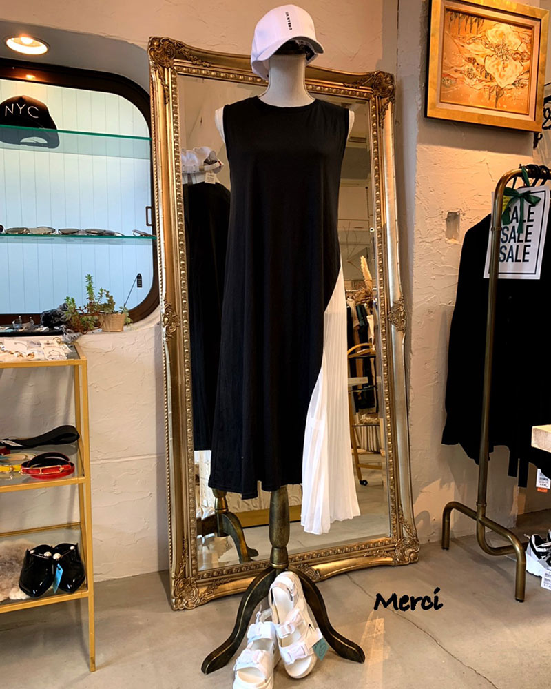 Sプリーツ ノースリーブ ワンピース