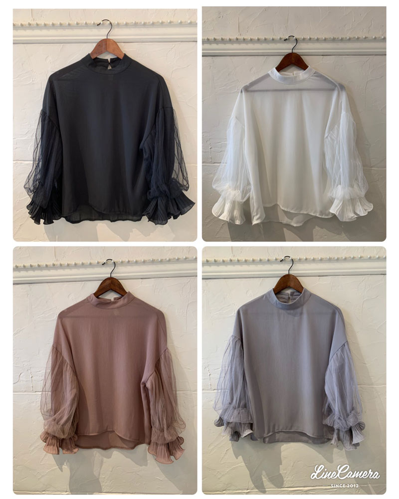 チュールバルーン スリーブブラウス