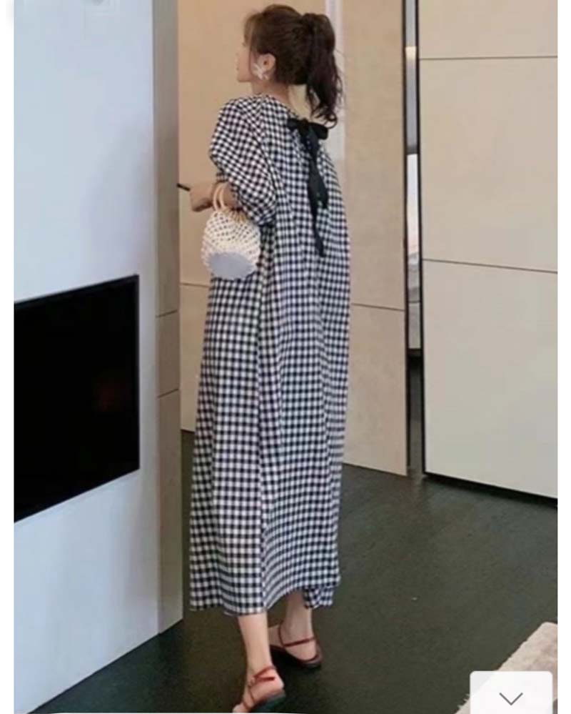 Backリボンギンガムチェックワンピース