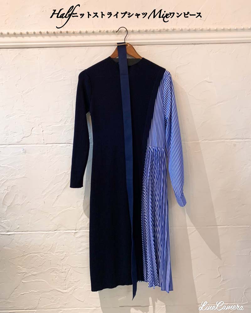 HalfニットストライプシャツMixワンピース