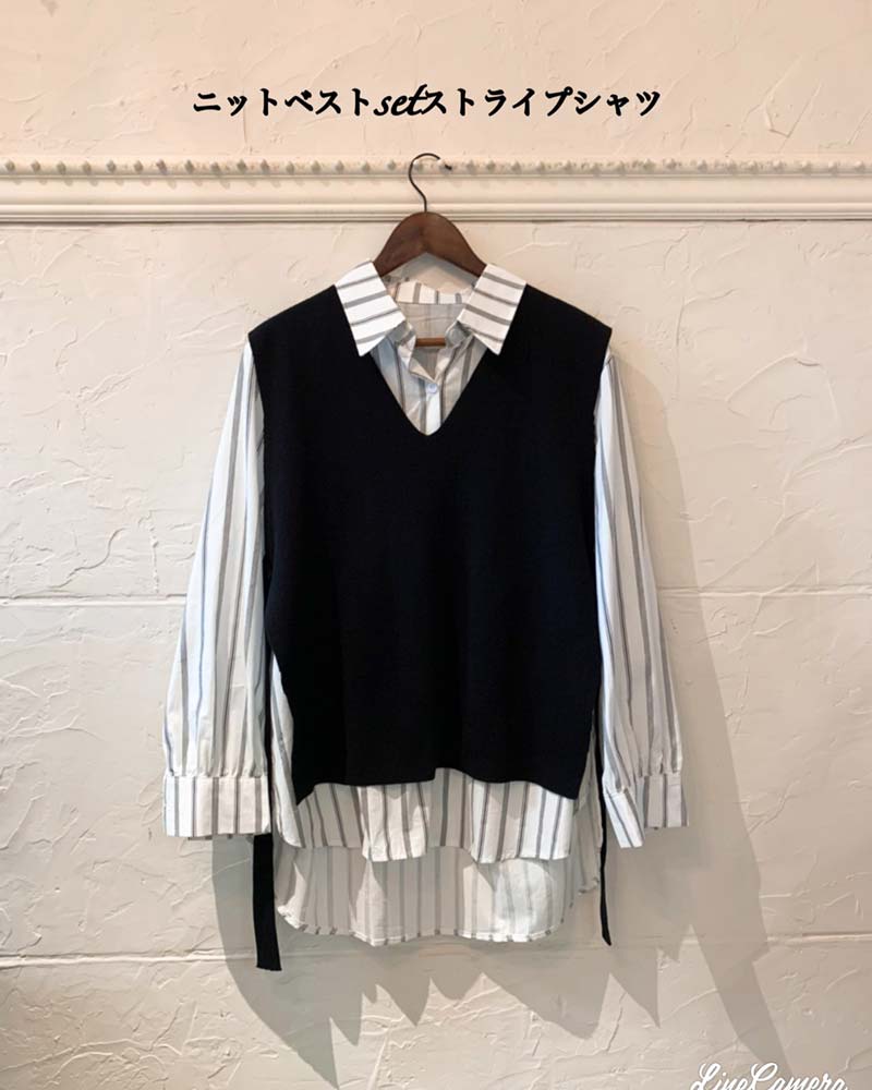 ニットベストSetストライプシャツ | TOPS | Merci 直営通販サイト 