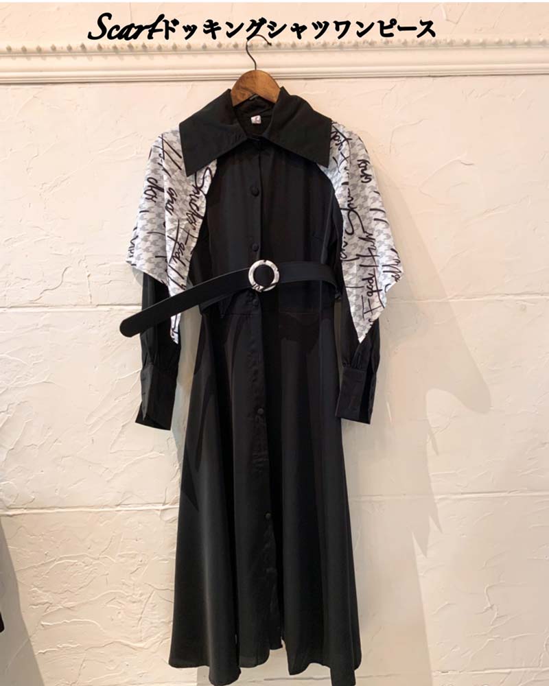 Scarfドッキングシャツワンピース