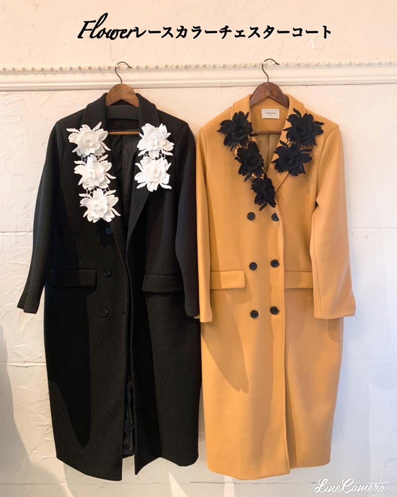 Flowerレースカラーチェスターコート