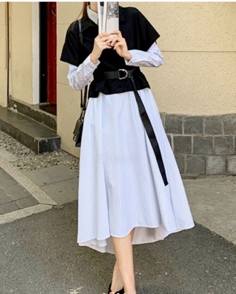 Vest＆Belt＆ストライプシャツワンピース　Set