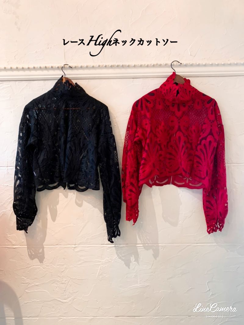 レースHighネックカットソー