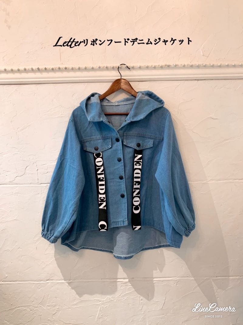 Letterリボンフードデニムジャケット