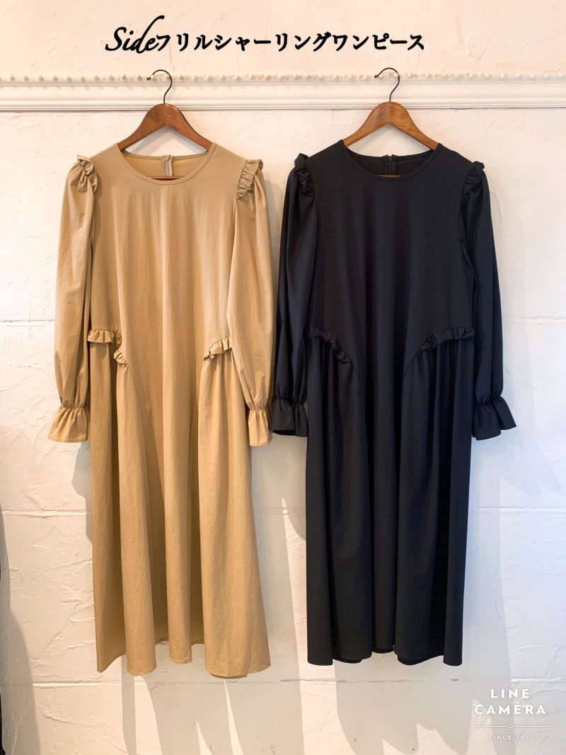 Sideフリルシャーリングワンピース