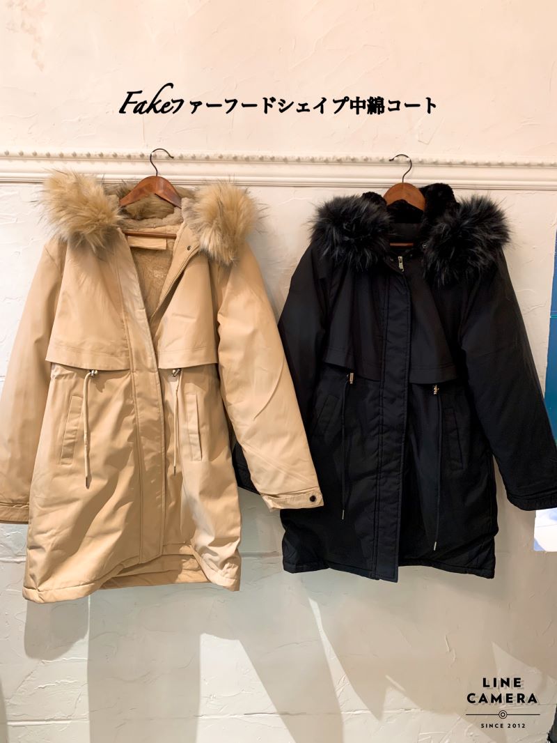 Fakeファーフードシェイプ中綿コート