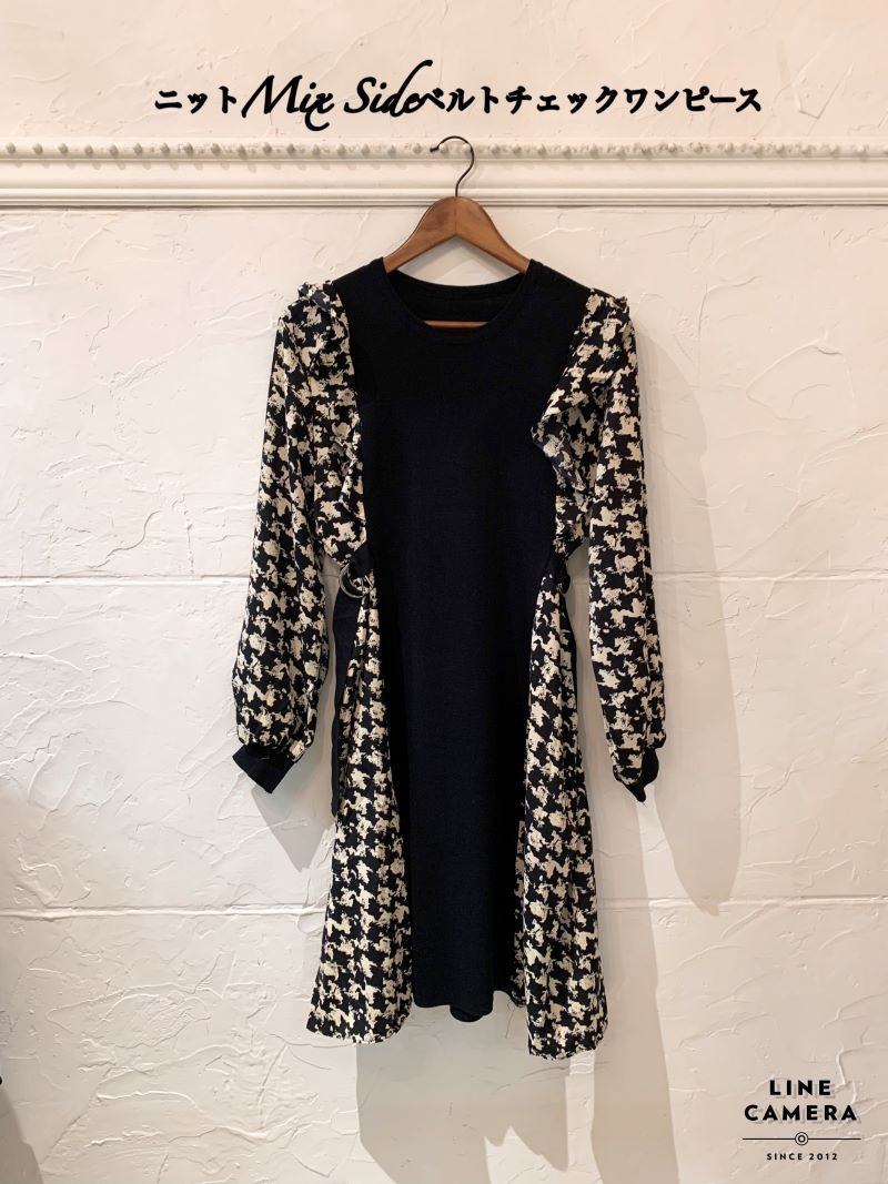 ニットMix Sideベルトチェックワンピース