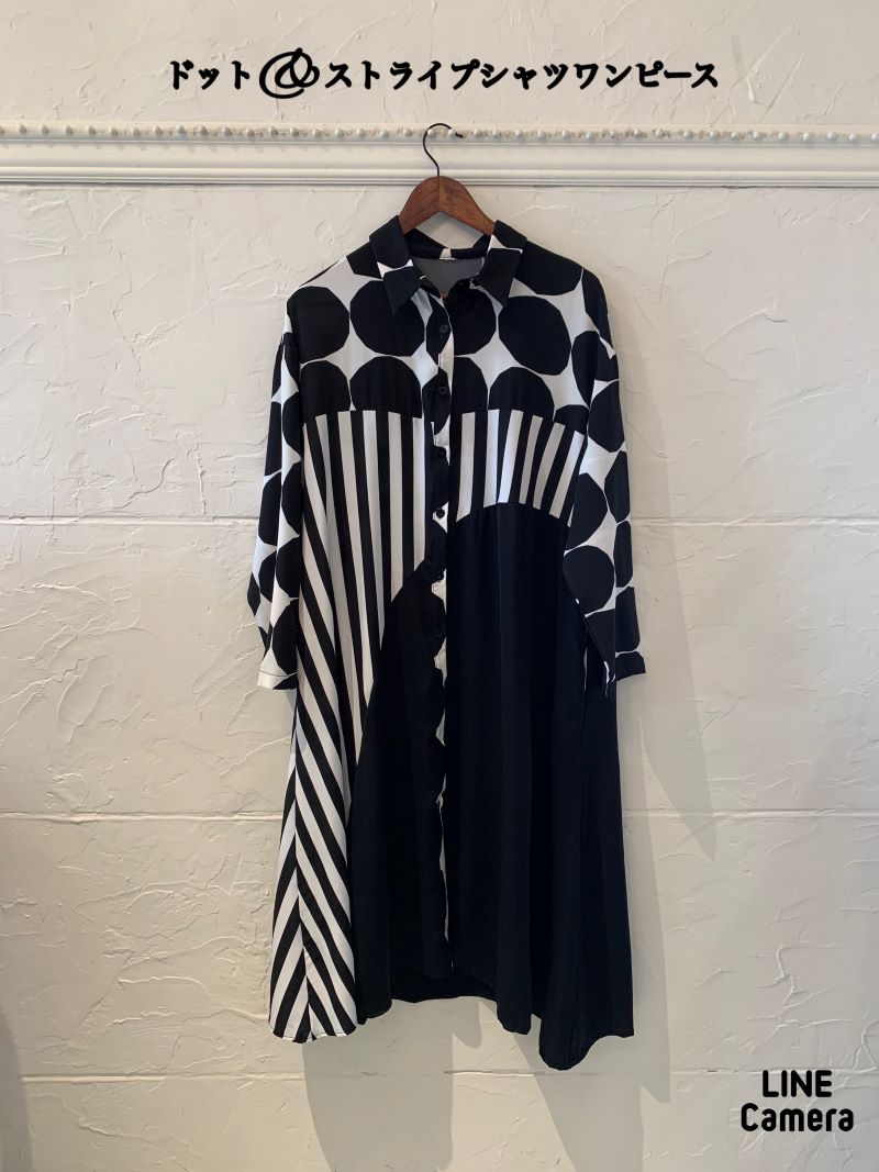 ドット＆ストライプシャツワンピース
