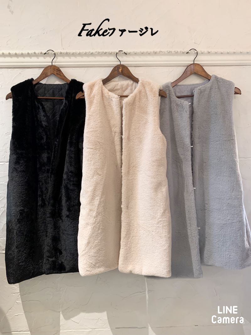 FakeファーLongジレ