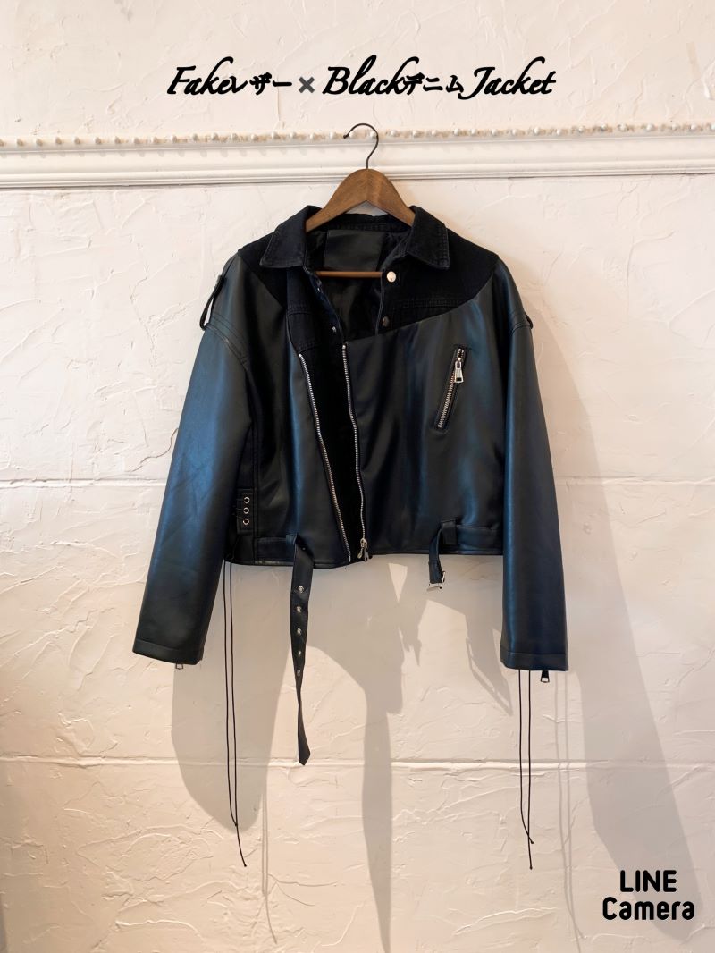 Fakeレザー×BlackデニムJacket