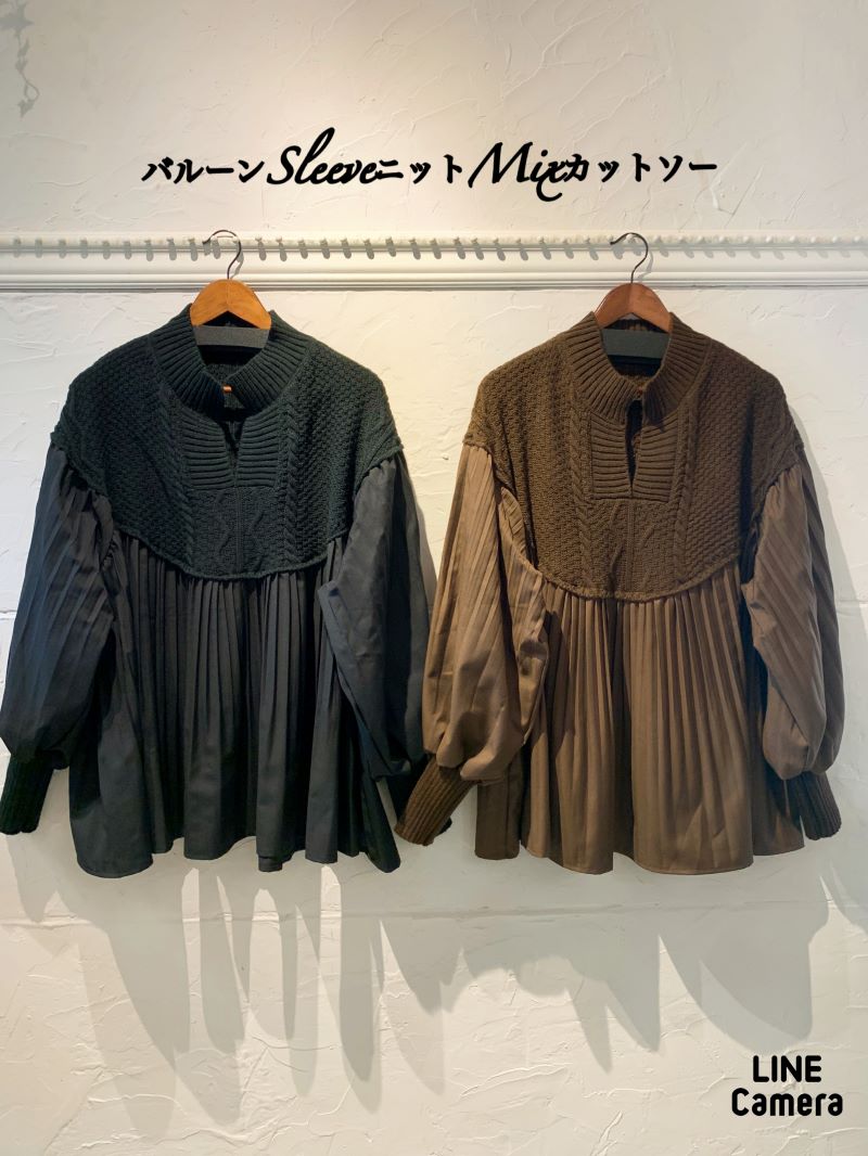 バルーンSleeveニットMixフレアカットソー