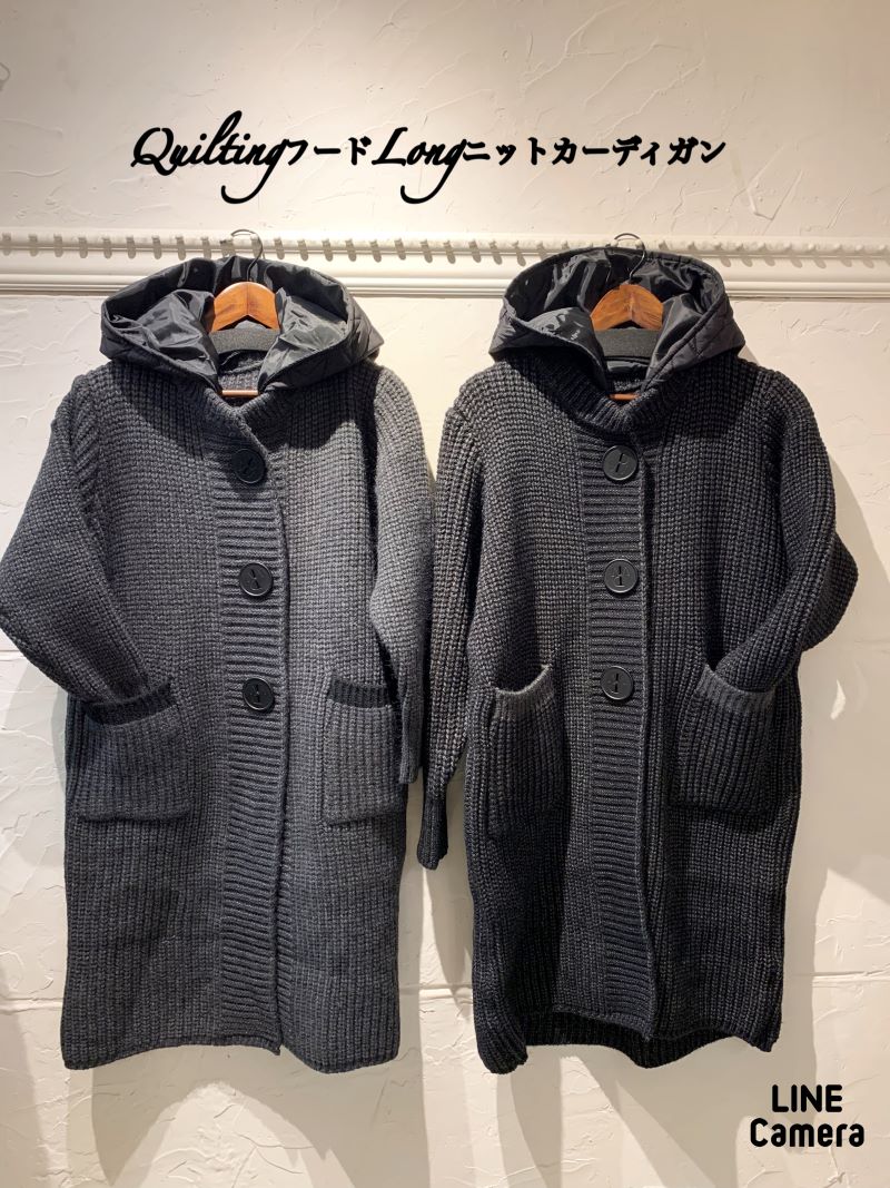 QuiltingフードLongニットカーディガン