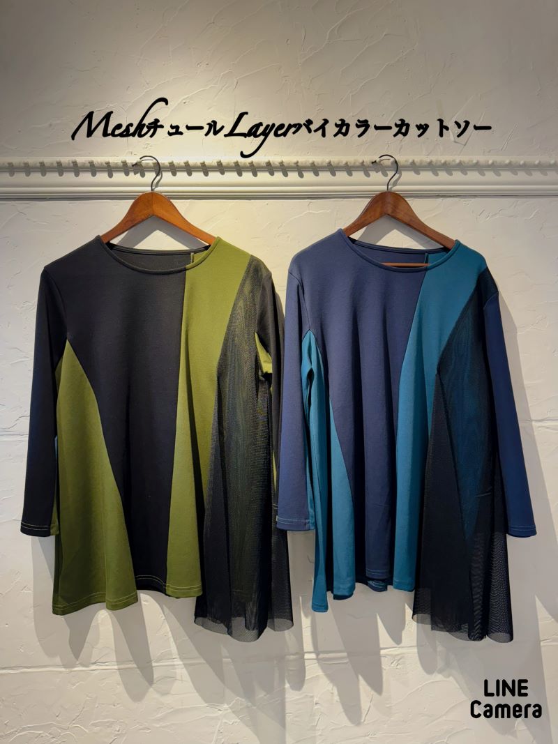MeshチュールLayerバイカラーカットソー