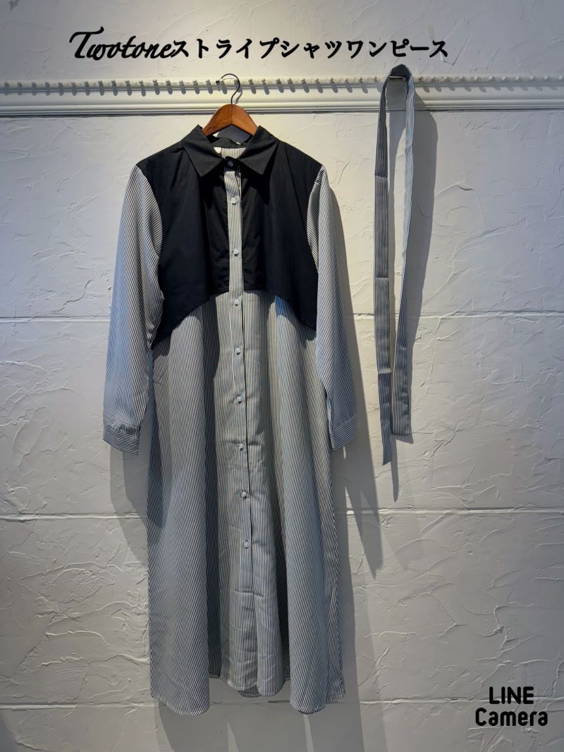Twotoneストライプシャツワンピース