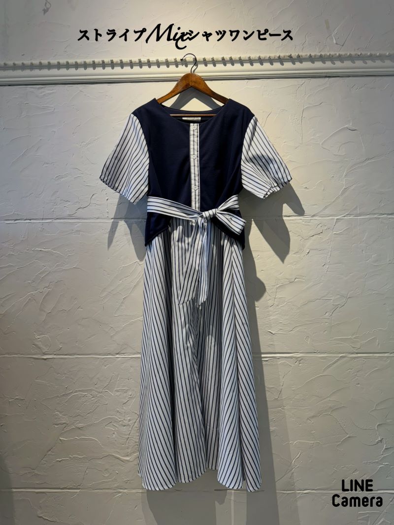 ストライプMixシャツワンピース
