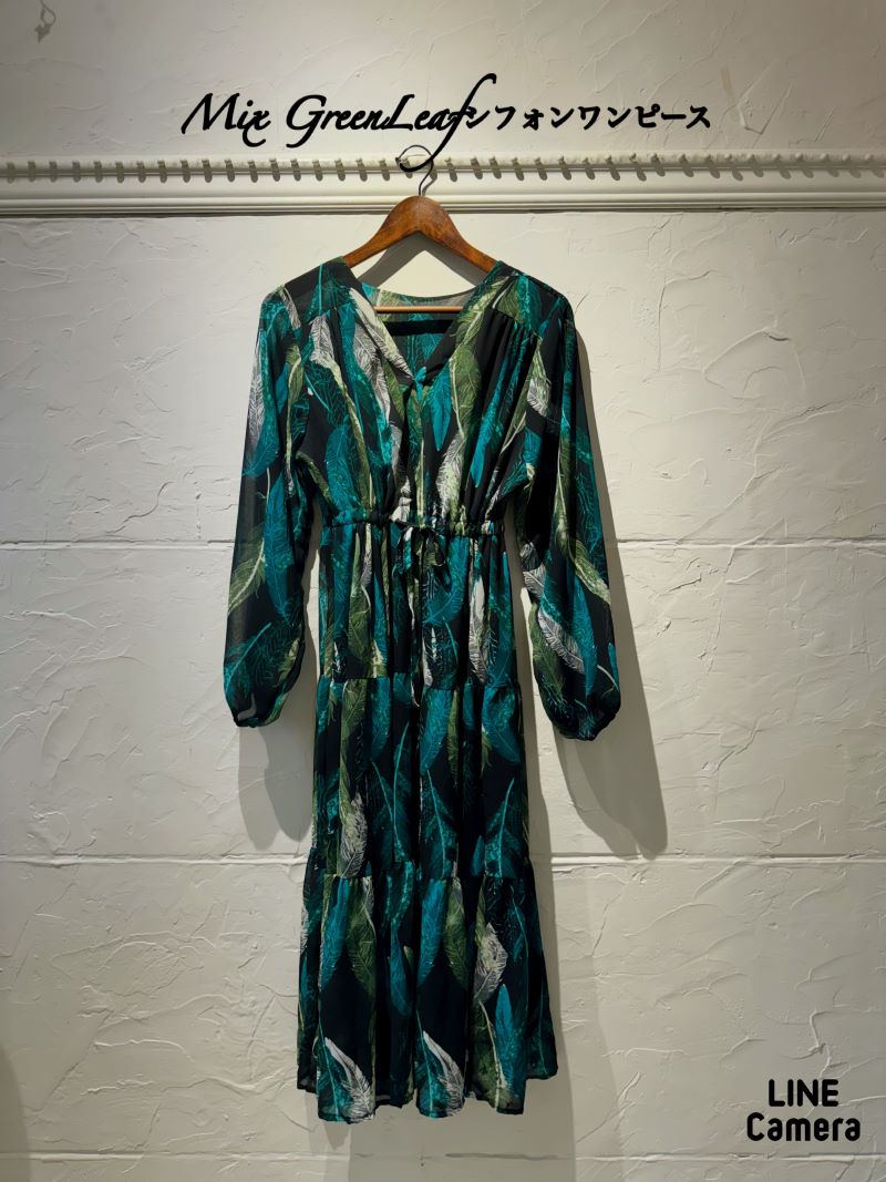 MixGreenLeafシフォンワンピース
