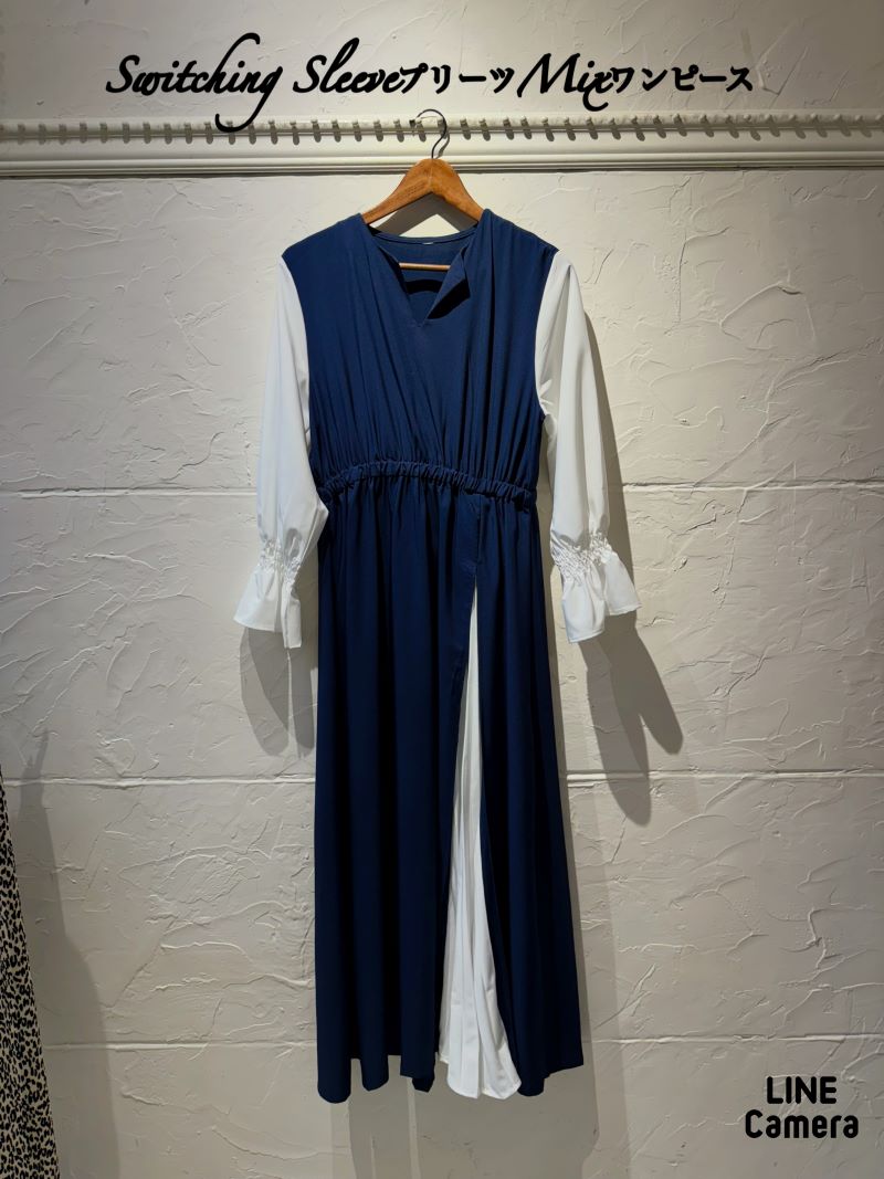 SwitchingSleeveプリーツMixワンピース