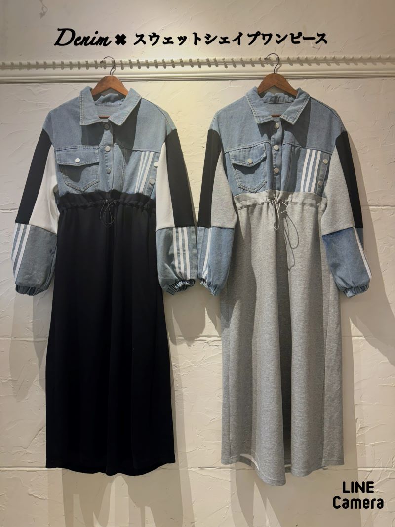 Denim×スウェットシェイプワンピース