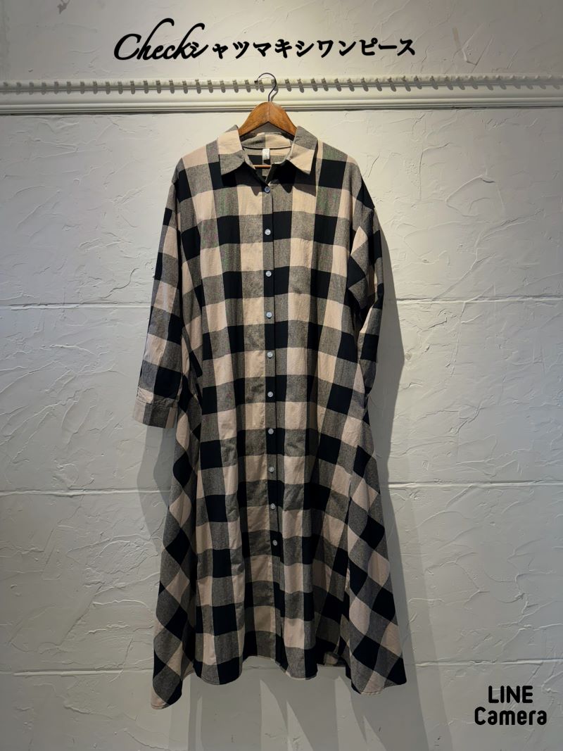 Checkシャツマキシワンピース